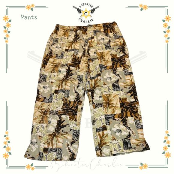 Womens White Stag Pants Size 10 Palm Tree All Over Print Cotton Capri Beach Vibe - Picture 1 of 6